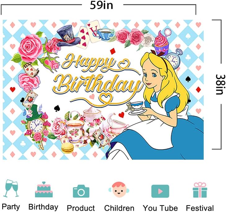 Cartoon princeza Alice pozadina za potrepštine za rođendanske zabave Alice In Wonderland Baby Shower Banner za ukras za rođendansku