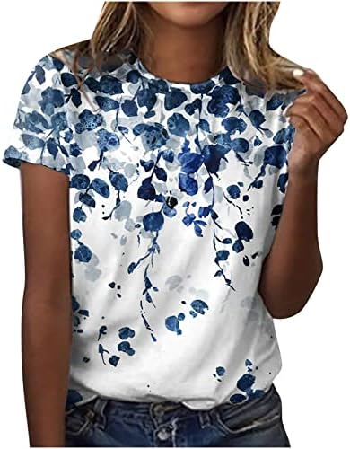 Ženski Casual cvjetni vrhovi Crewneck ljetne majice kratki rukav T Shirt elegantna slatka Tees trening trendi bluze od tunike