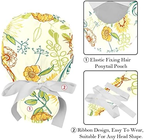 2 pakovanja Radna kapa sa gumbom za žene duga kose podesiva elastična kravata natrag šešire Bouffant Caps šareni cvjetni