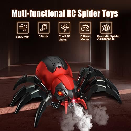 sumsync Spider Kids Igračke na daljinsko upravljanje-realističan RC Pauk , muzički efekat, LED svjetlo, igračke za 3 4 5 6 7 8 9 10 11 12+ godišnji Dječaci / Djevojčice, pokloni za Halloween Božić Uskrs rođendan