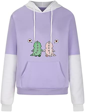 Slatke dukserice ženske casual boje Block Hoodies Tops tinejdžerke modni Kawaii pulover sa kapuljačom dinosaurusa sa kapuljačom sa