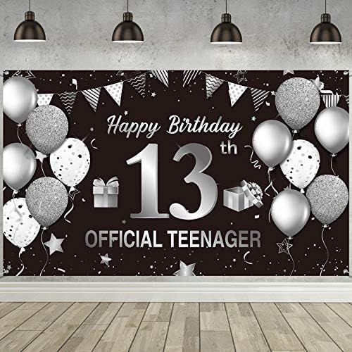 Happy 13th birthday Backdrop Banner Extra Large Fabric Silver 13th Birthday Sign Poster fotografija pozadina pozadina za dekoracije