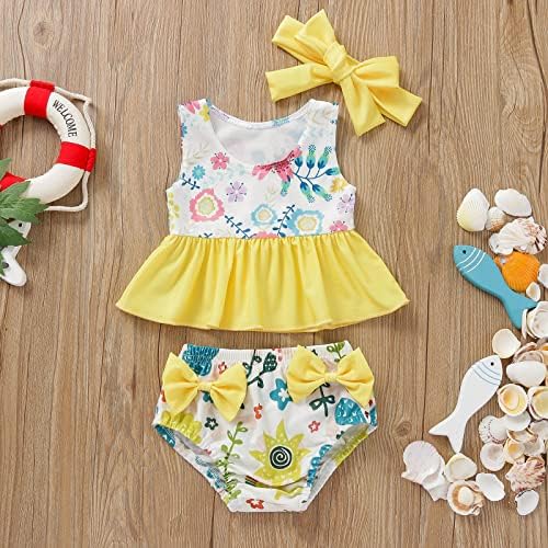 Toddler Baby Girls Swimsuit Summer Bowknot Flower Printed Ruffles Bikini Set Dvodijelni Kupaći Kostim Kupaći Kostim