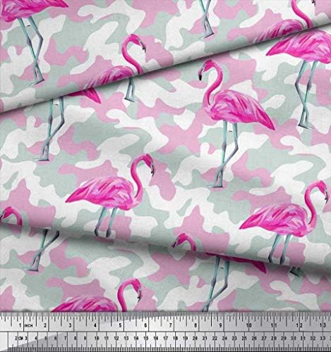 Soimoi Cotton Jersey Fabric Camouflage Texture & amp; Flamingo Bird Printed Fabric 1 Yard 58 inch Wide